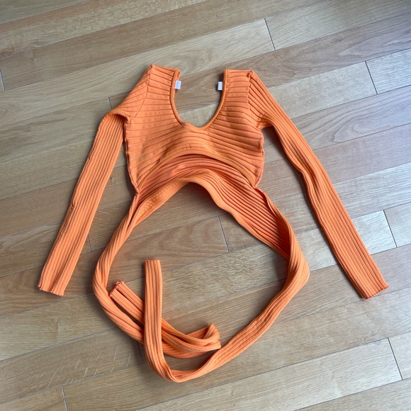 Tibi Orange Tech Poly Ribbed Wrap Sweater - Picture 9 of 10